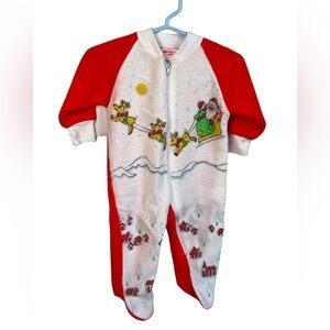 Vintage Christmas Fleece One Piece Footies Medium